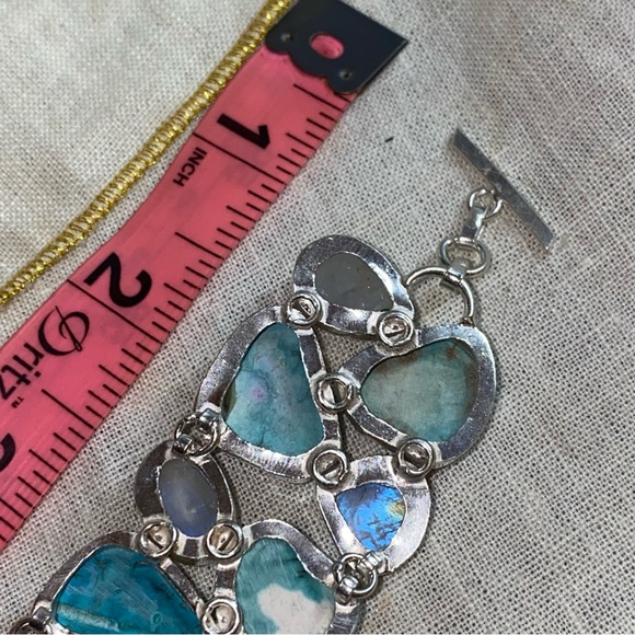 Gorgeous Tibetan Turquoise + Moonstone gem cluster statement cuff - Picture 8 of 14